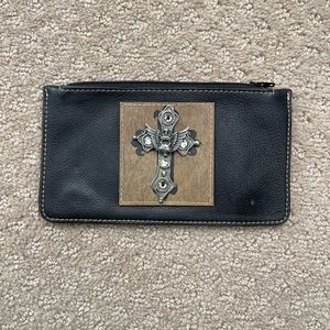 KBD STUDIO leather and crystal cross zip wallet
